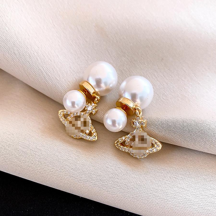European and American zircon Saturn pearl earrings, stud earrings, fashionable and exquisite personalized earrings, women