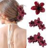 Eleganter weinroter Plumeria-Haarklammer in Haifischklauen-Form für Damen