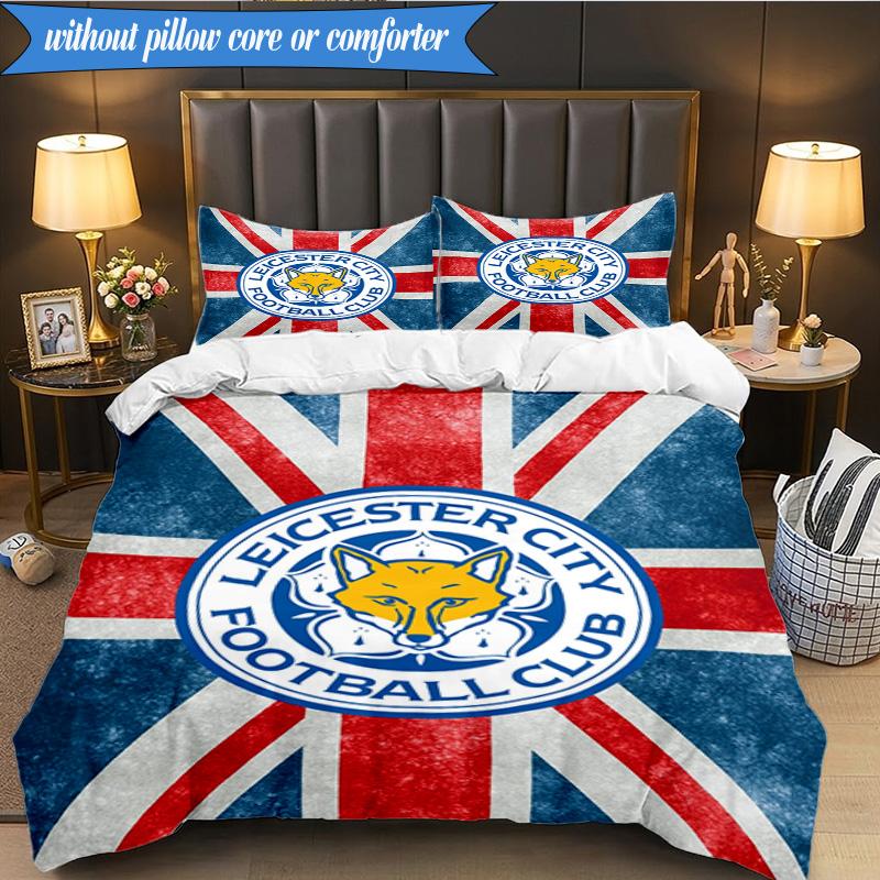 3PCS Leicester City F.C Printed Soft Bedding Set,Including 1pc Duvet Cover And 2pcs Pillowcases Perfect for Bedroom, Dormitory, Fan Gift