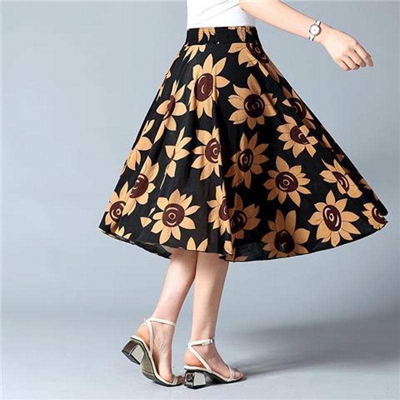 

Летние юбки средней длины с цветочным принтом, эластичная талия, женские свободные повседневные пляжные платья из ледяного шелка и шифона, женские платья Faldas One Size