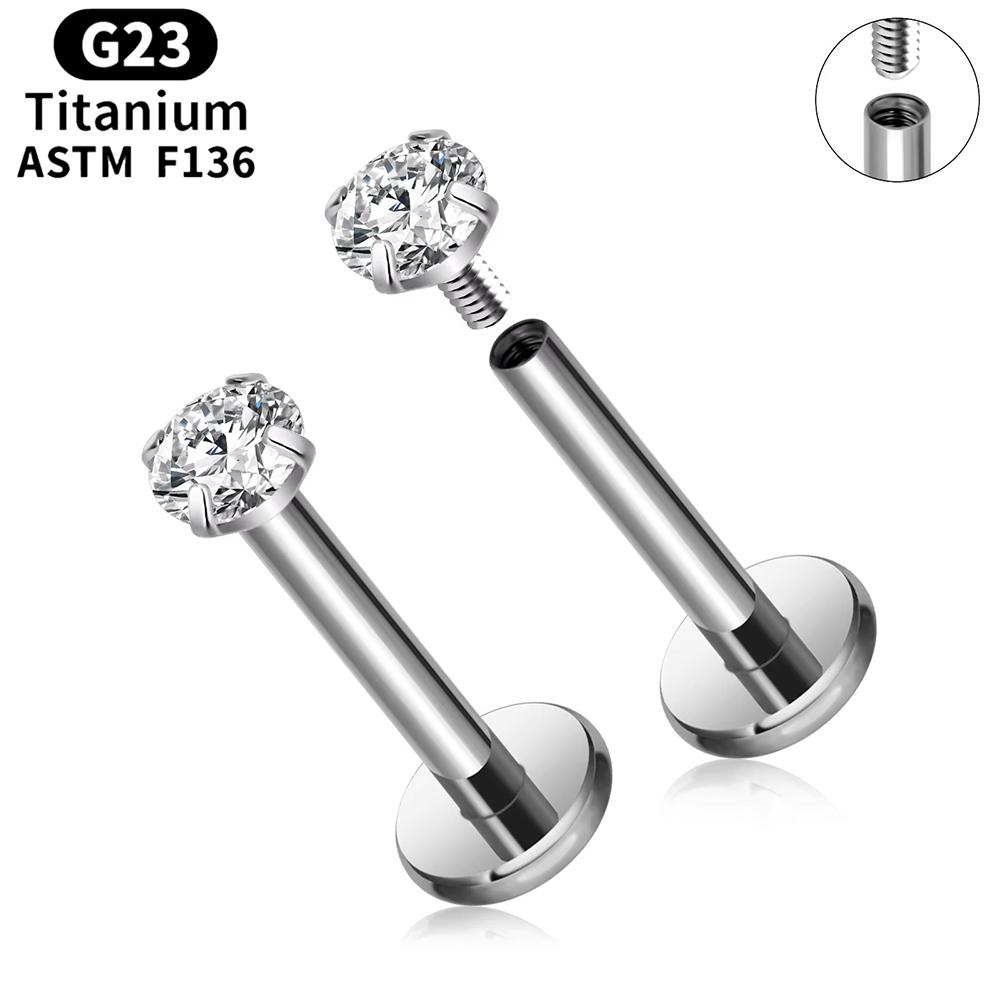 2pcs Titanium 16g Lip Labret Piercing Crystal Ball Monroe Lip Stud Helix Conch Tragus Cartilage Earrings 2/3/4mm CZ Body Jewelry