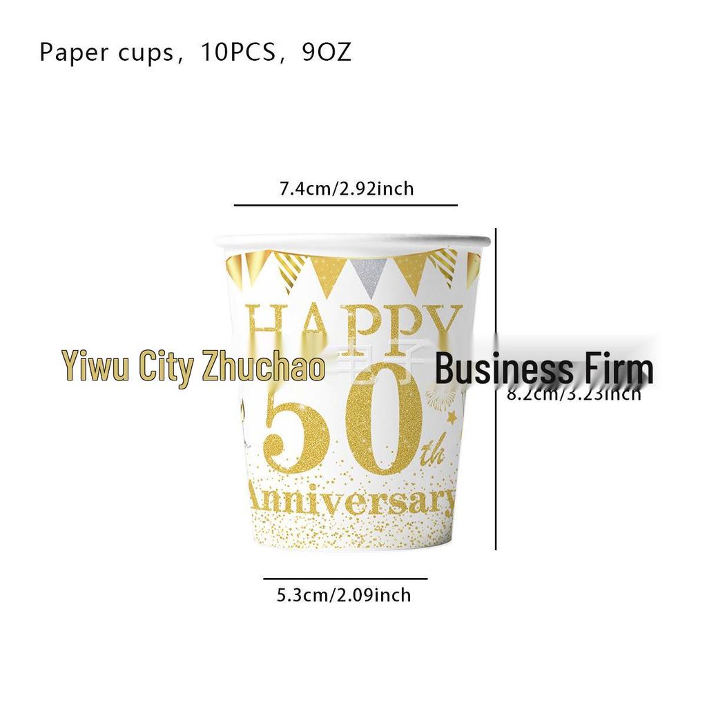 50th Birthday Party Disposable Tableware Set: Plates, Cups, Napkins, Tablecloth, Cutlery Supplies.