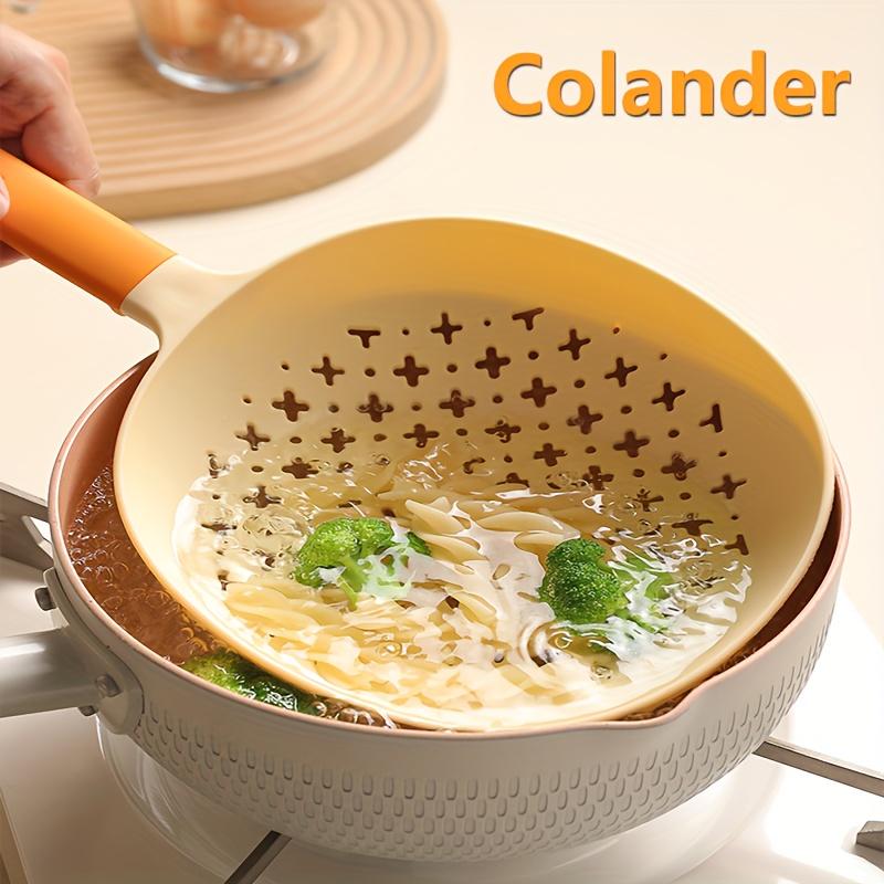 Kitchen Colander, Kitchen Household Large Plastic Drain Long Handle Spoon, Salvage Noodle Dumpling High Temperature Resistant Colander