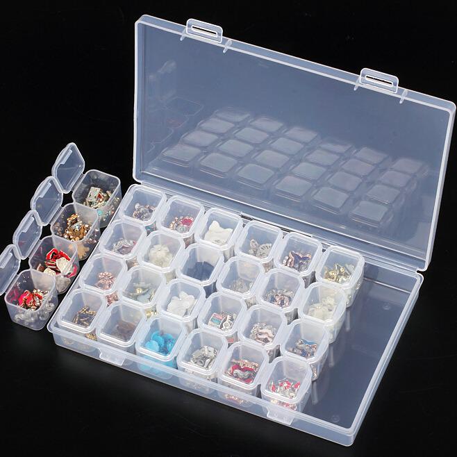 28-Grid Transparent Nail Art Storage Box with Individual Lids for Ornaments