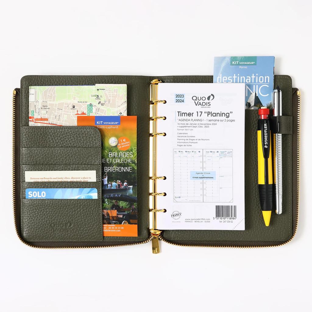 Quo Vadis Genuine Leather System Organizer Cover Zip Timer17 Tail Khaki QUOVADIS Timer17 qv936lz30kh [Bible Size/L Cover]