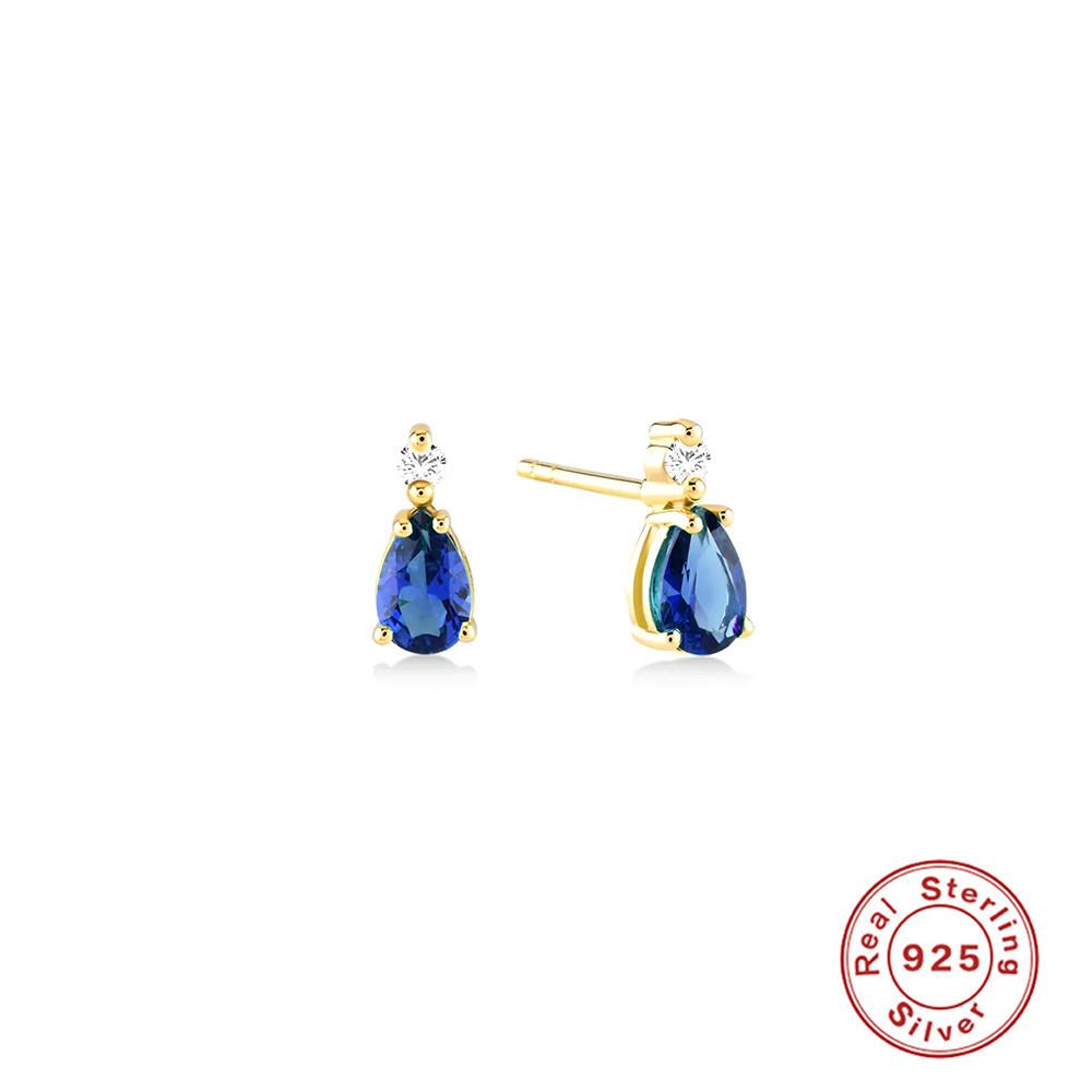 Simple Color Diamond-Set Temperament Commuter Water Drop Ins Wind S925 Sterling Silver Office Worker Stud Earrings