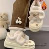 Womens White Plush-Lined Slip-On Loafers With Bow Detail Breathable Casual Flat Shoes Winter 2026