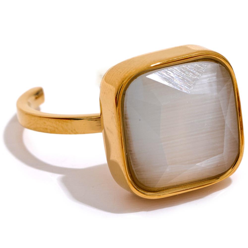 Yhpup Inel Pătrat Deschis Colorat cu Opal Natural Ochi de Pisică din Oțel Inoxidabil Bijuterie pentru Deget de Înaltă Calitate Rezistentă la Rugină Culoare Aurie