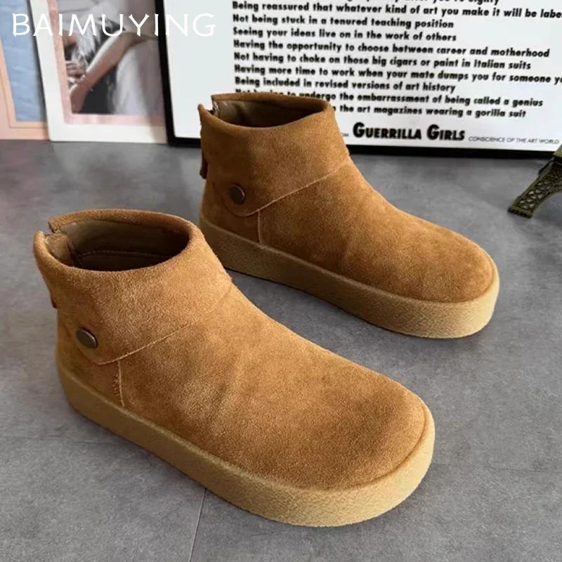 Flats Women Ankle Boots Suede Platform Designer Retro Shoes 2025 Trend Winter New Brand Walking Comfort Classic Botas De Mujer