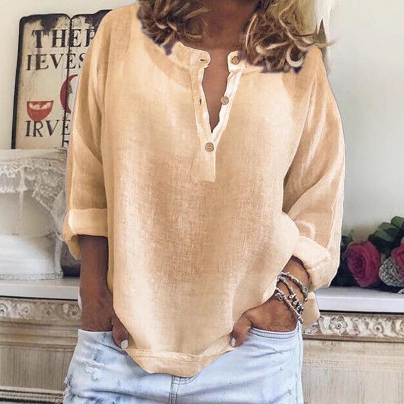 IHUASU Women's Fashion Casual Solid Color Print Long Sleeve V Neck Blouses & Shirts International design