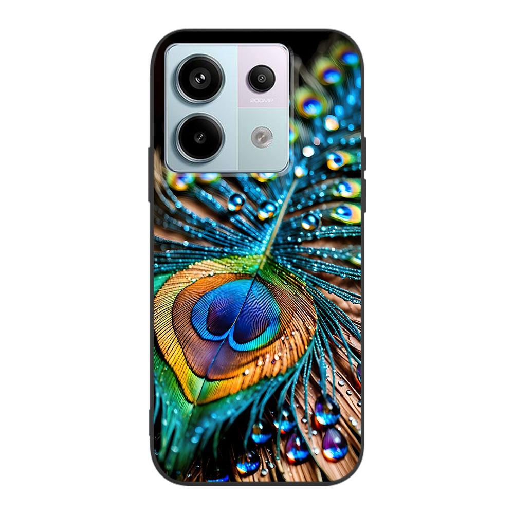 Peacock Feathers Case for Xiaomi Redmi Note 10 8 8T 9 10S 11S 11 7 12 12S 11E 13 Pro Plus Soft TPU Black Phone Cover