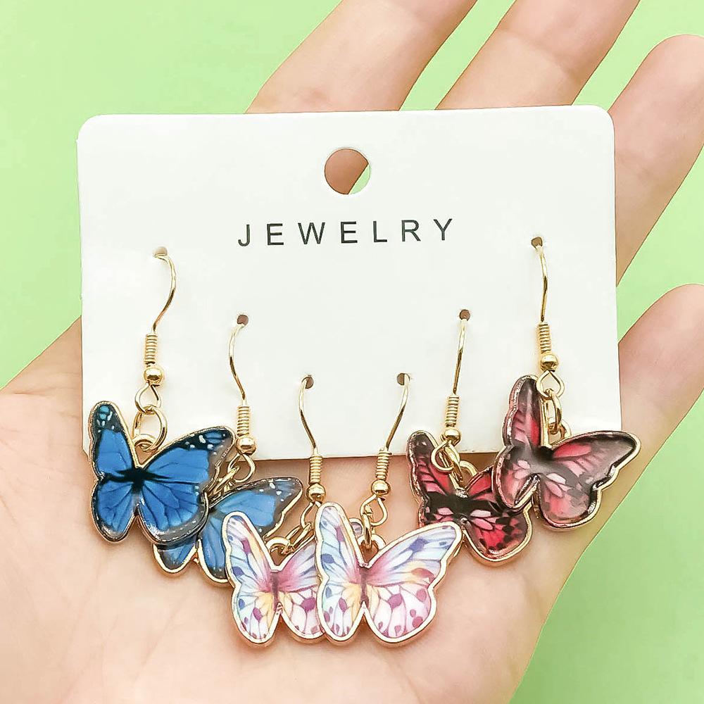 Colorful Butterfly Alloy Ear Hook Set: 3 Pairs of Fashion Earrings for Women
