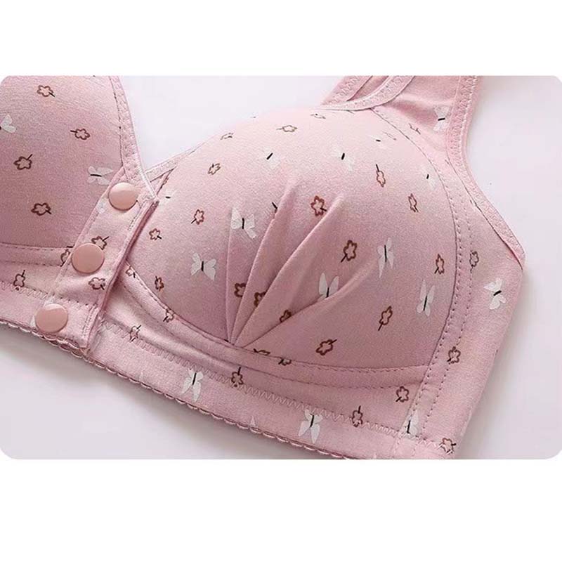 Front Buckle Middle-aged and Elderly Underwear Shaping Cup Printing Without Steel Ring Wide Shoulder Straps Large Size Ladies Tank Top Bra