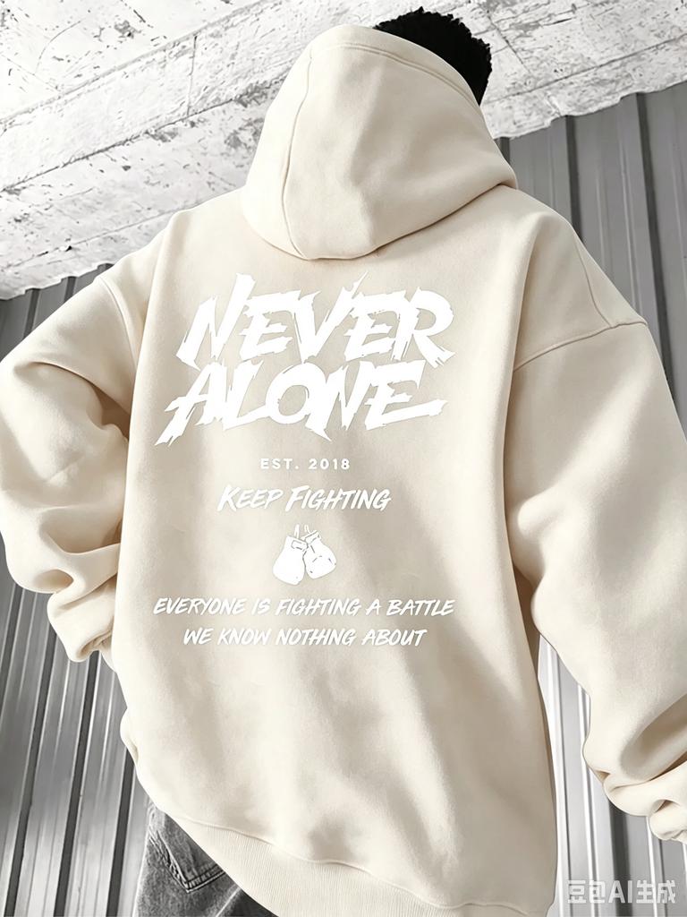 Men's Casual Hooded Sweatshirt with Pockets, Loose Long-sleeved Pullover, Letter-print Design for Autumn and Winter Street Style