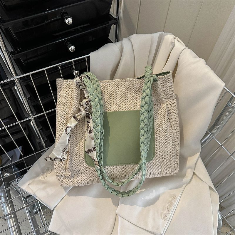 Women's large capacity tote bag tide fabric shoulder bag fashion straw casual bag new crossbody braided straw article bags