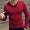 Men Shirt Solid Color Pullover Casual V Neck Long Sleeve Slim Autumn Base Shirt for Daily Wear
