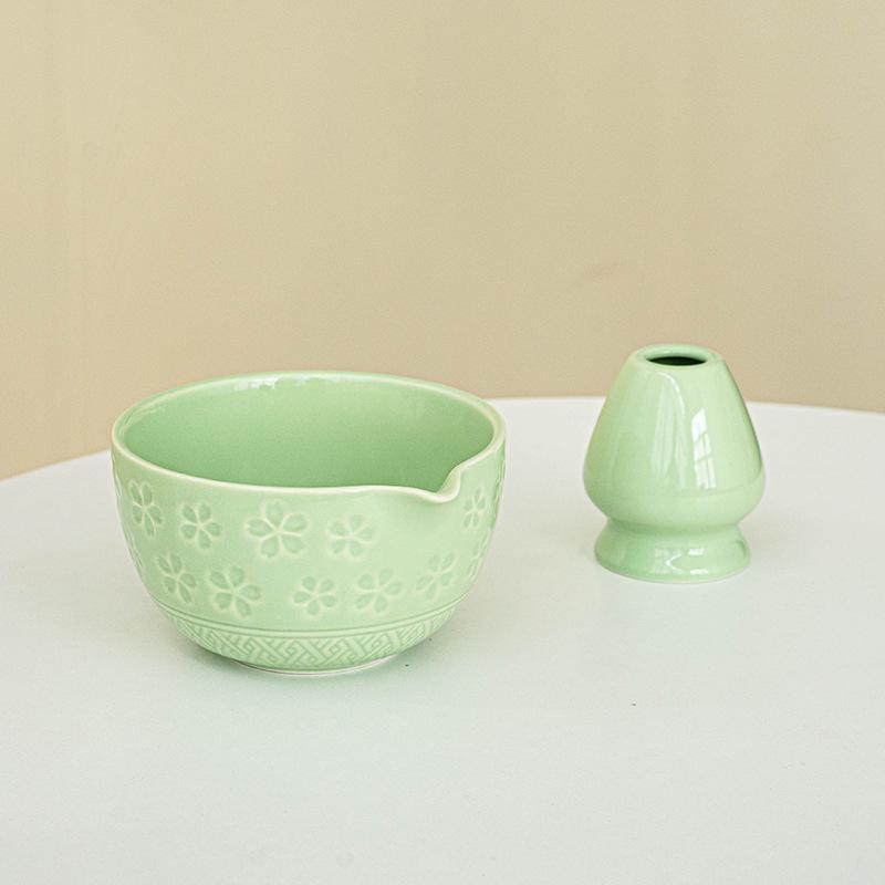 1/2pcs Traditional Japanese Matcha Bowl and Whisk Holder Tea Bowl with Pouring Spout for Office Table Tea Ceremony Party Gift