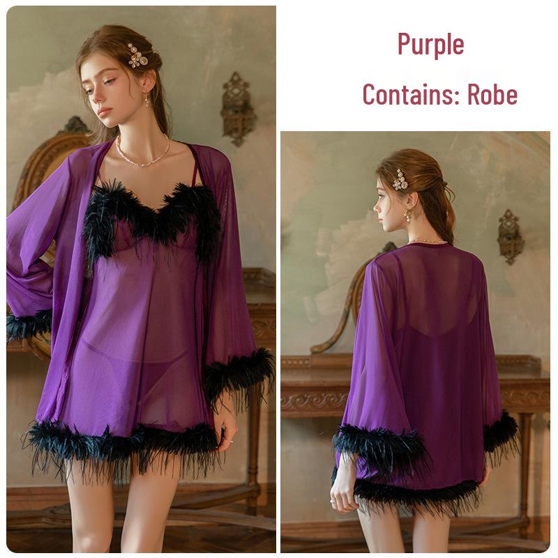 DZ Wunderschönes Übergrößen-Netz-Cami-Nachthemd- & Morgenmantel-Set 4434