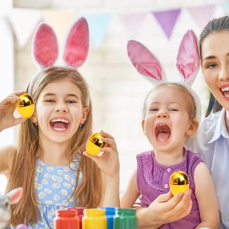 6-24pcs Golden Easter Eggs Plastic Fillable Egg Easter Egg Hunt Game Prizes Home Decoration Supplies Kids Birthday Party Favors