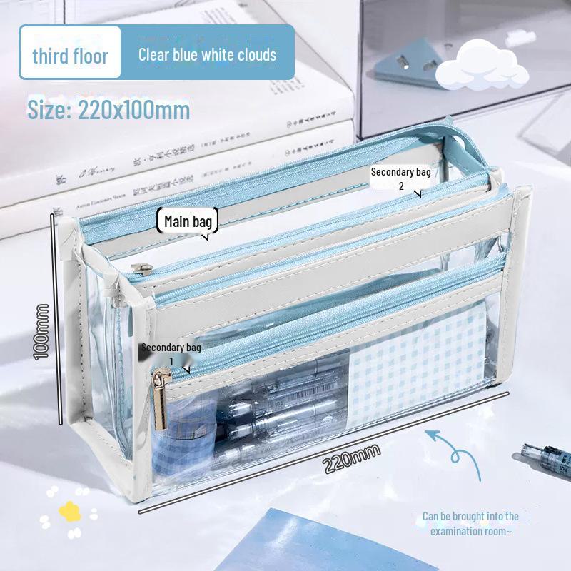 Penar transparent cu 3 straturi, de mare capacitate: Design coreean elegant, inspirat din papetărie pentru fete