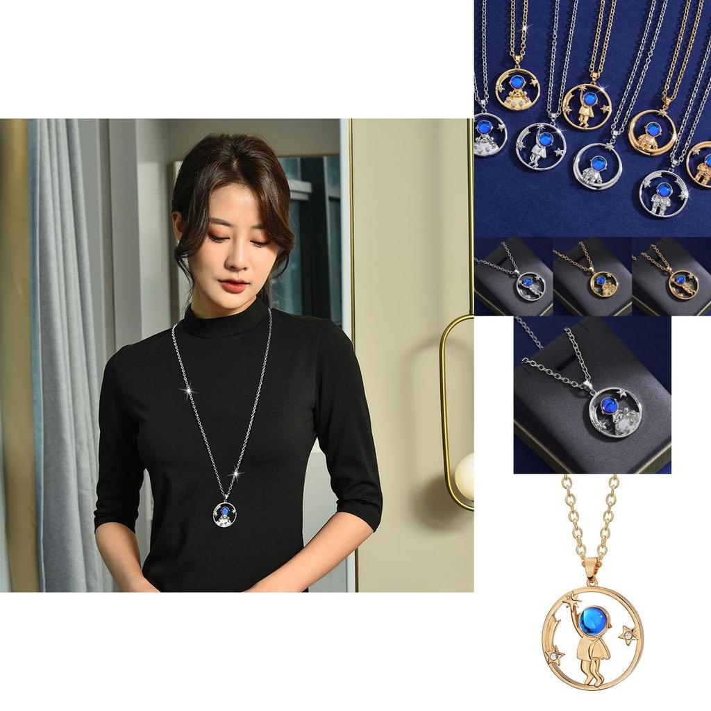 Unique Titanium Steel Astronaut Long Necklace For Women Couples Distinctive Pendant