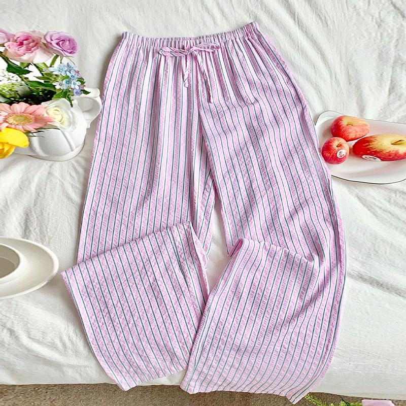 Women's Autumn Temperament Striped Casual Pants Elastic Waist Loose Casual Versatile Straight Pants