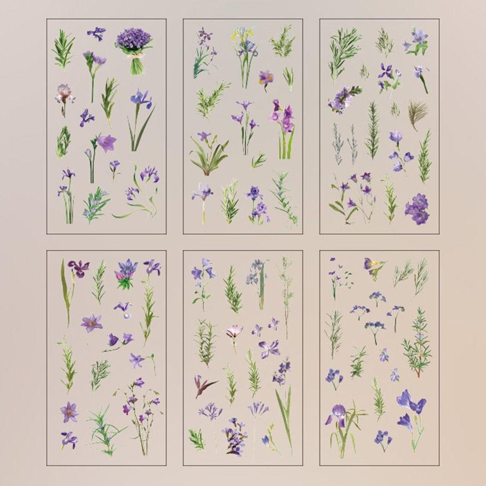 6 pcs/pack Adhesive PVC Plant Flower Sticker Nature Transparent Flower Stickers  Album