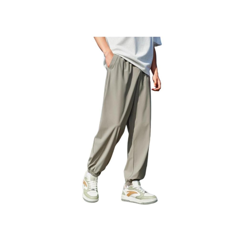 Anta Casual Simple Solid Color Tapered Loose Knit Sports Pants Men Bottoms Gray 952528303-1