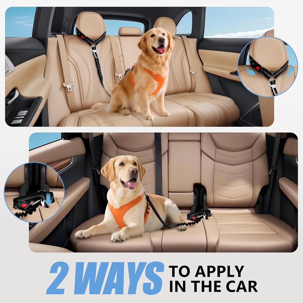 Headrest Dog Car Safety Seat Belt Dog Seat Belt Seatbelt Adjustable Car Leash with Elastic Bungee & Reflective Safety Tether