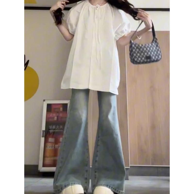 

Джинсы в стиле ретро с микроклешем для женщин, летние, тонкие, большого размера, свободные, утягивающие, прямые, узкие, широкие брюки M синий