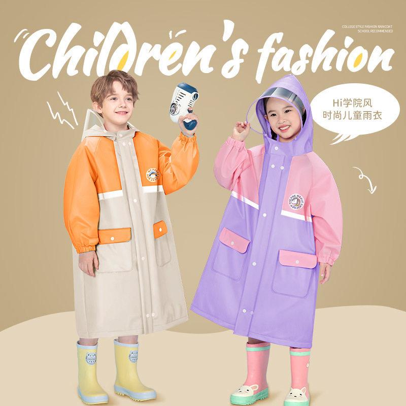 Children's Raincoat, College Student, Kindergarten, Large and Small Children's School Bag, Full Body Waterproof
