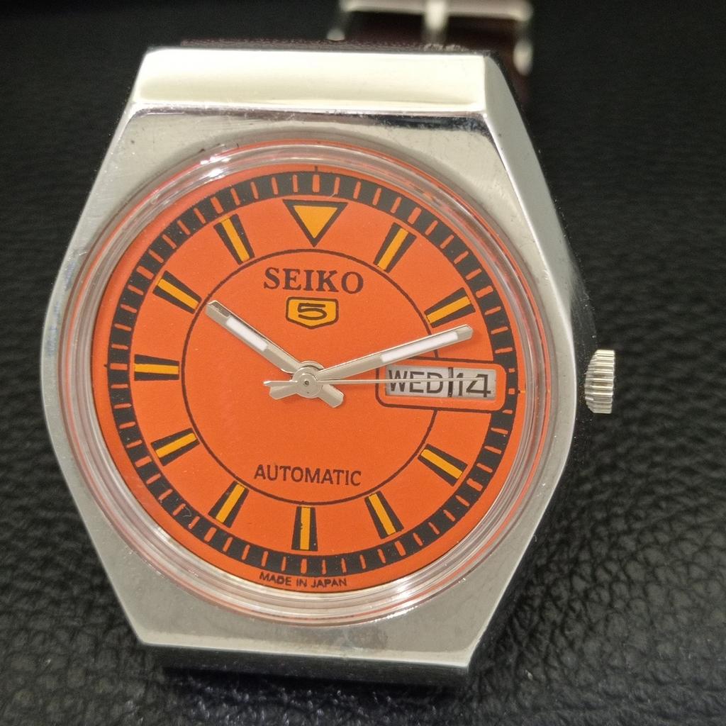 AUTOMATIC VINTAGE SEIKO 5 JAPAN 6309A MENS ORANGE COLOR DIAL WATCH a702720-1 R210-a702720