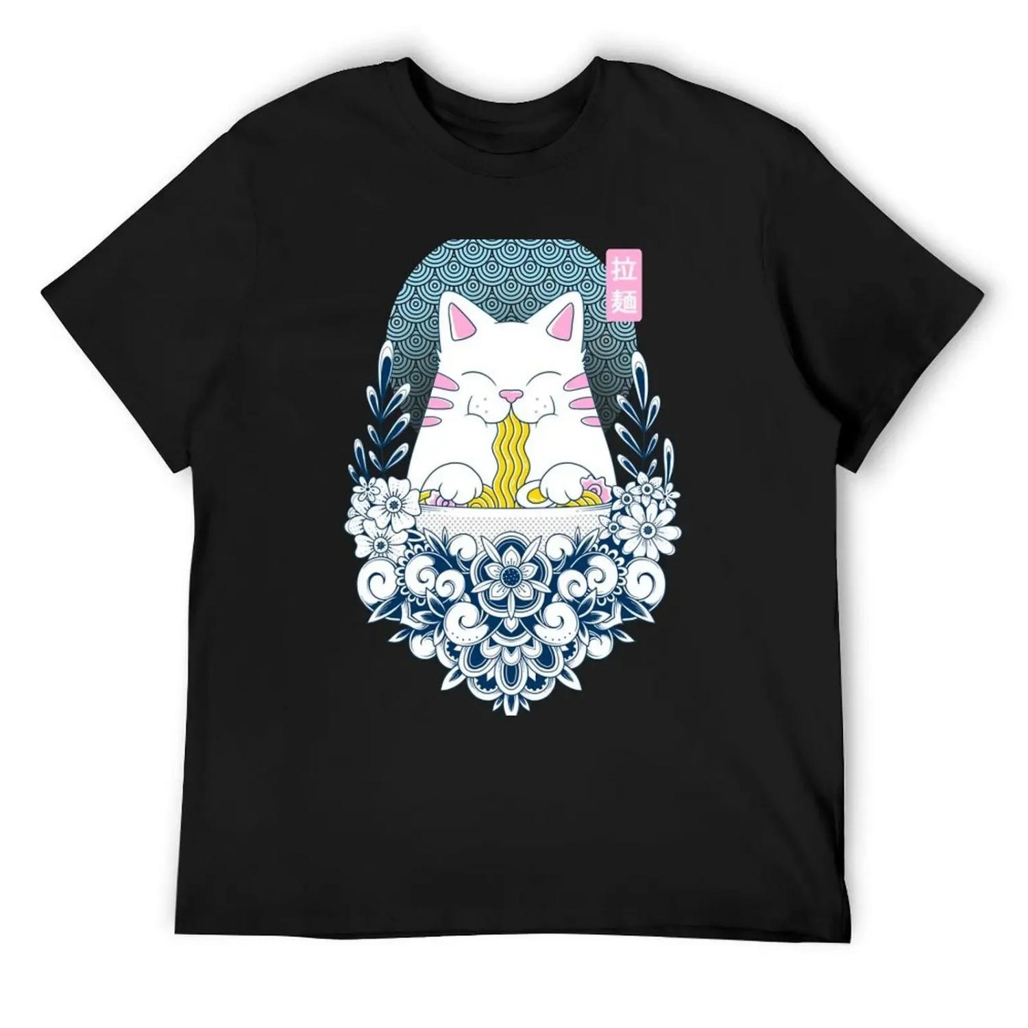 Ramen Cat T-Shirt oversized t shirt anime vintage graphic tee mens clothing S