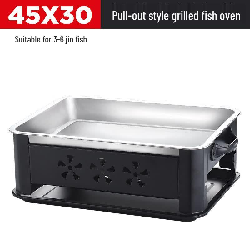 Rectangular Stainless Steel Roast Fish Pan & Charcoal Stove Set