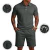 Men Short Sleeve Polo Shirt and Shorts Set Casual Two Piece Outfits Button Down Collar Top and Elastic Waist Bottoms for Daily Wear