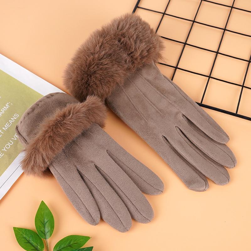 New Women Winter Keep Warm Touch Screen Suede Fabric Female Plush Wrist Not Bloated Elegant Solid Soft Cycling Drive Gloves