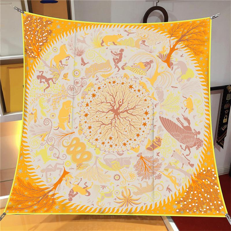 90CM Luxury Square Zodiac Sign Twill Silk Scarf for Women Hijab Hair Band Neckerchief Female Shawl Ribbon Headband Wraps Bandana