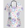 Casacca Medica da Donna Elegante Scollo a V Carini Motivi Animali Cartoni Animati Maniche Corte Comode con Tasche Casacca Donna