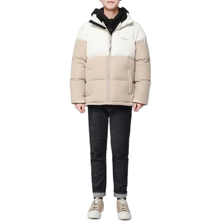 FILA Logo Letter Print Thick Stand Collar Long Sleeve Down Jacket Unisex Outerwear Brown FS2DJD4104X-CRM