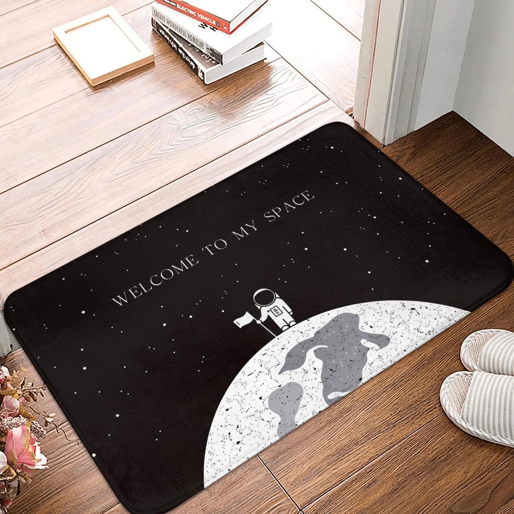 

Welcome To My Space Doormat Astronaut Moon Pattern Black White Entrance Mat Fashionable Home Decor Rug Non-Slip Welcome Mat Gift 40cm x 60cm