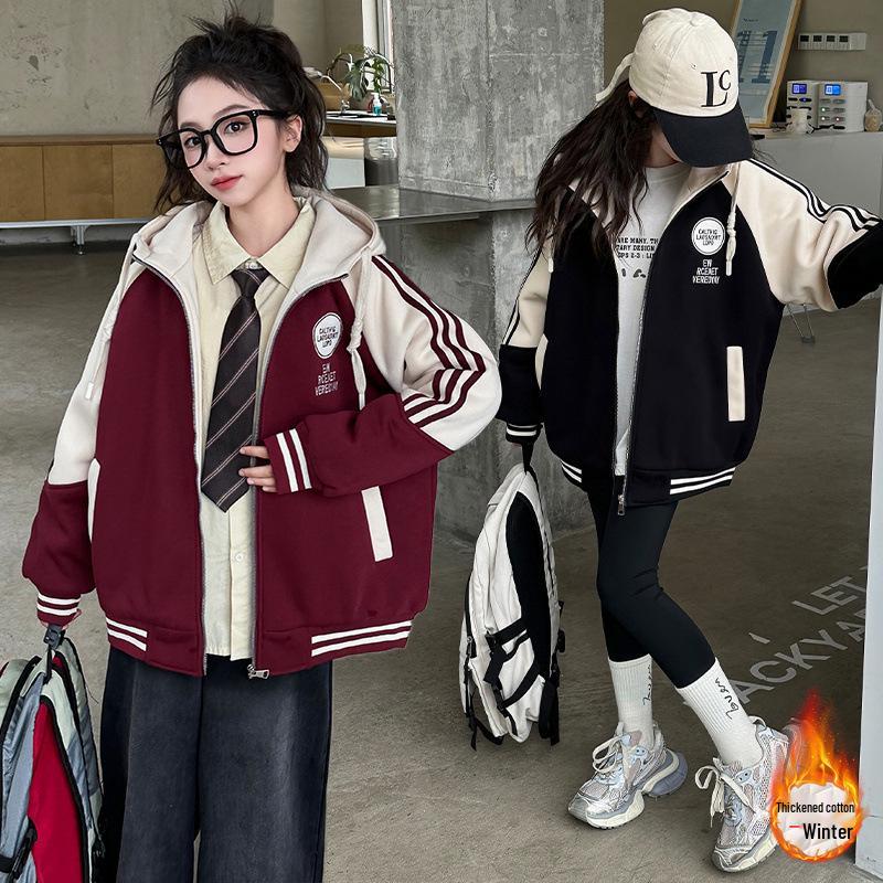 Girls' 2024 Winter Cotton-Padded Baseball Jacket