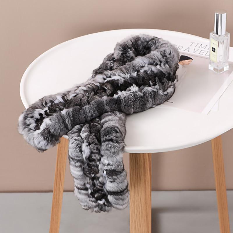 New Fashion Real Rex Rabbit Fur Scarves Winter Chinchilla Fur Scarf for Women