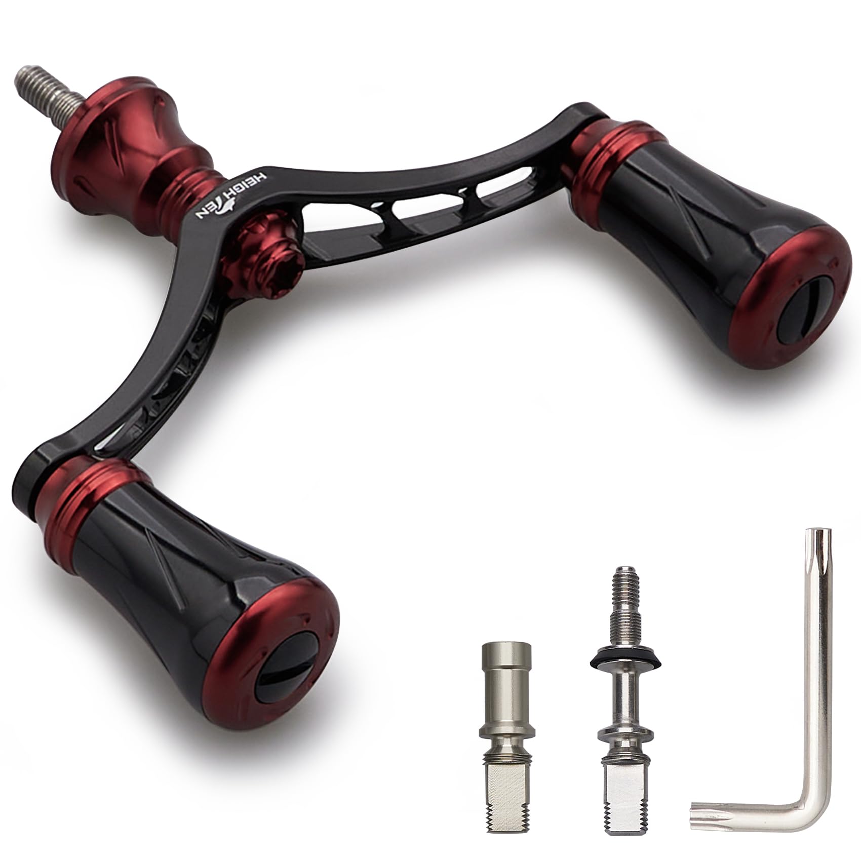 

HEIGHTEN Reel Handle with Compatible with Shimano and Daiwa Spinning New Pillar Series Black Wine 80mm/95mm/98mm 20mm/19mm Knob, Reels, (80mm - & Red)