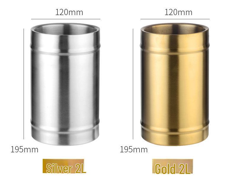 Nerezový 3L dvoustěnný izolovaný kbelík na led pro bar, víno a pivo.
