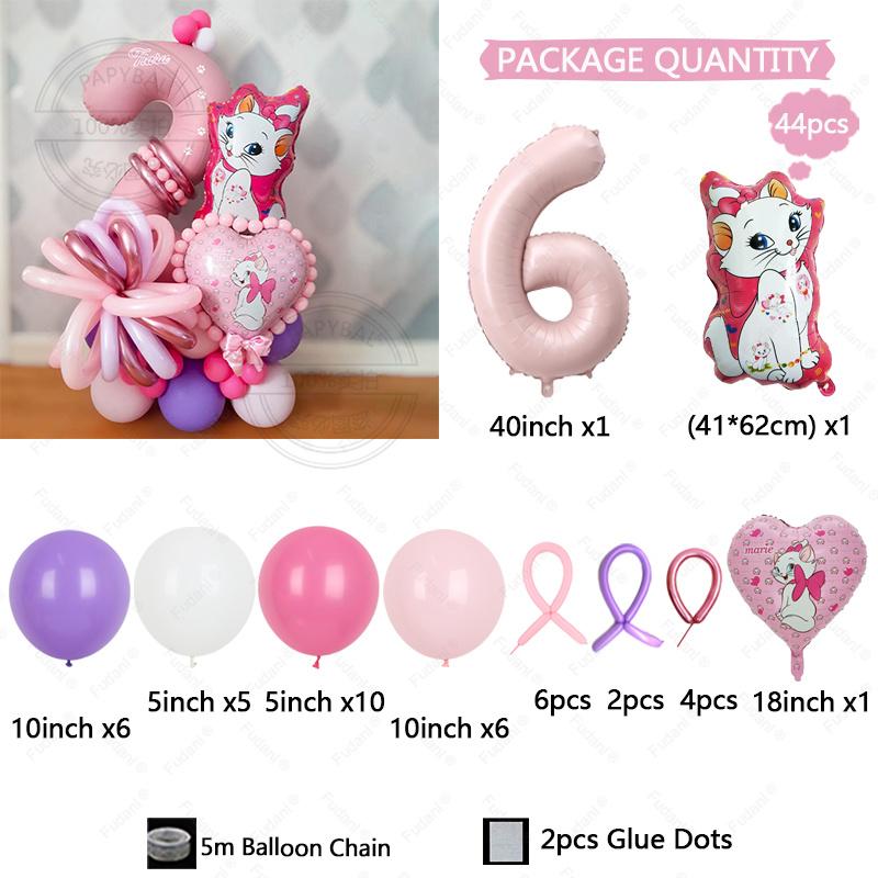 44pcs Marie Cat Balloons Baby Pink Girl Birthday Party Balloons Decoration Cartoon Marie Cat Animal Pet Baloon Baby Shower Decor