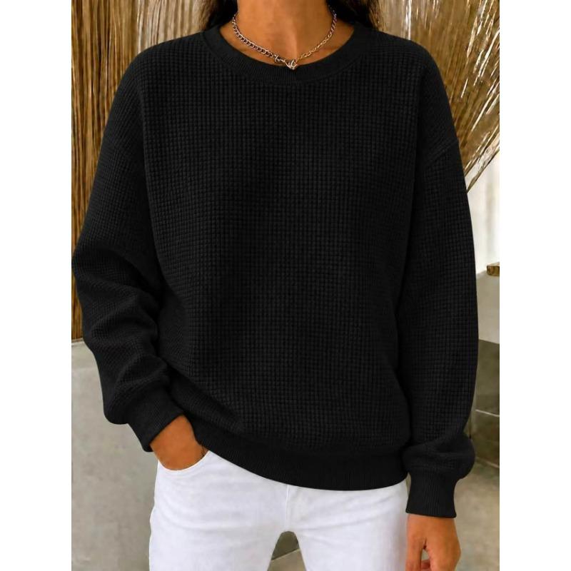 Women S Round Neck Loose Fit Casual Solid Color Long Sleeve T Shirt