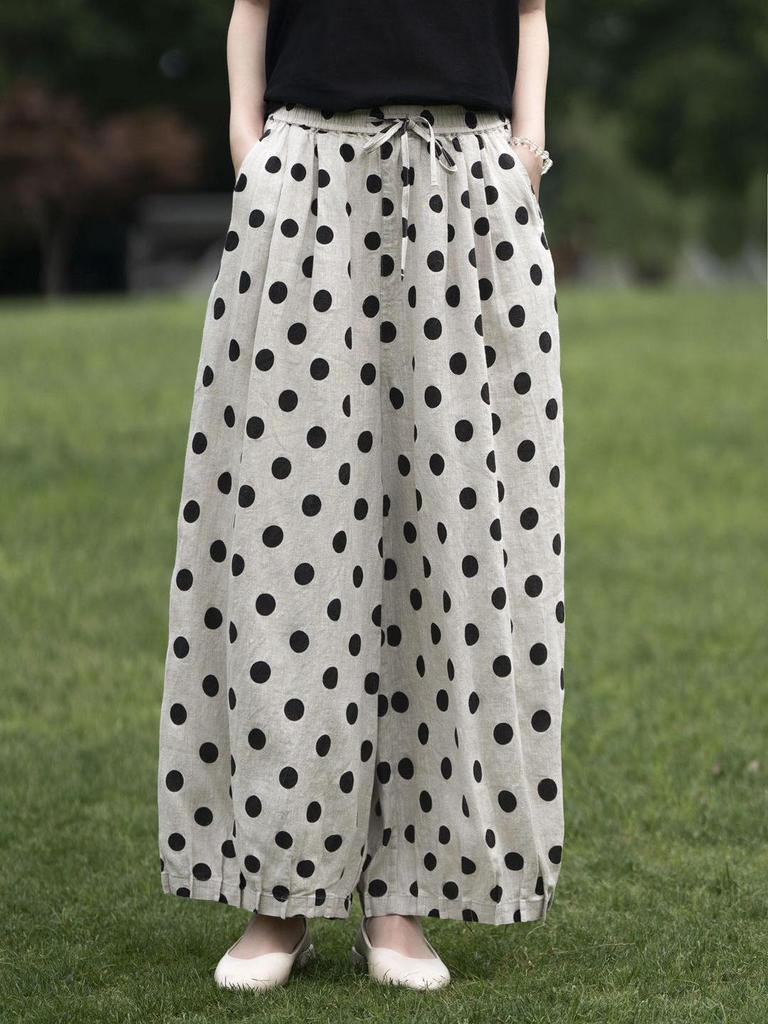 Damen Frühling 2026 Leinen Bedruckte Laternen-Cropped-Hose mit elastischem Bund