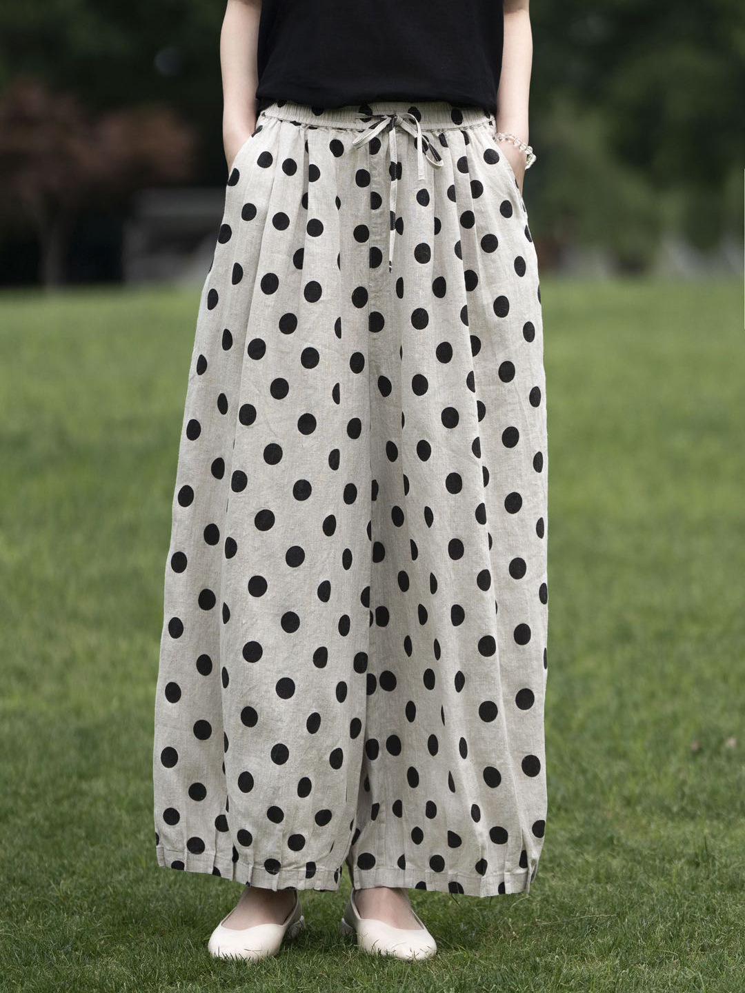 

Women s 2026 Spring Linen Printed Lantern Cropped Pants with Elastic Waist One Size