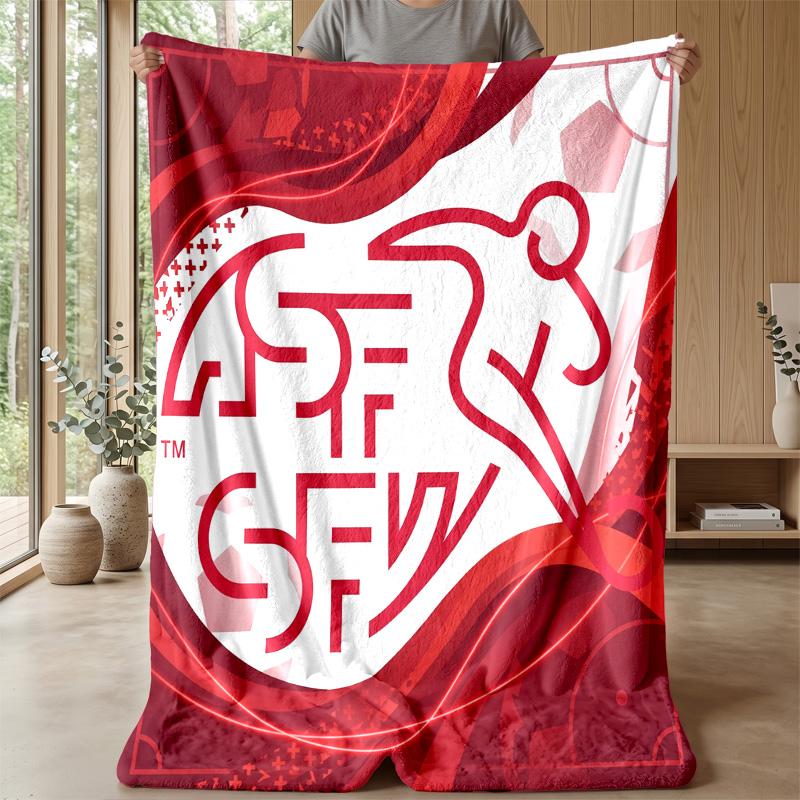 Coperta in Flanella Stampata Calda e Morbida per Calcio Svizzero, Amica della Pelle, Decorativa per Divano, Letto, Uso Quotidiano
