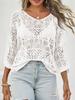 Women's Crochet Hollow Out Cover Up Top Off Shoulder Three Quarter Sleeve Mesh Beachwear